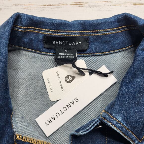 Sanctuary Denim Jean Mini Dress Point Collar Long Sleeve Button Down Small - Picture 7 of 8